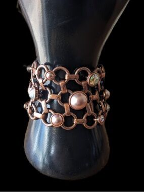 Vintage-Inspired Copper Pearl Link Bracelet